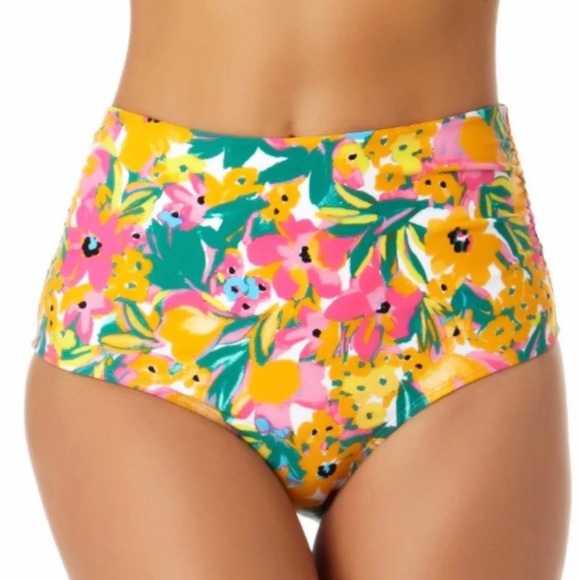 Anne Cole *NWT* Convertible High Waist Shirred Swim Bottom, Sunshine Floral - Picture 1 of 15